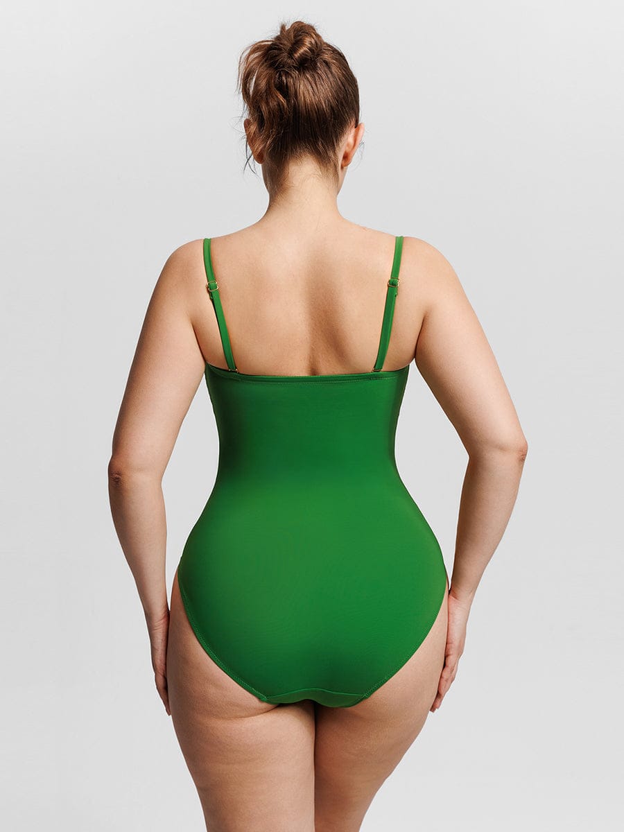 Strapless U Wire Mesh Tummy Control One Piece Swimsuit with Removable Pads