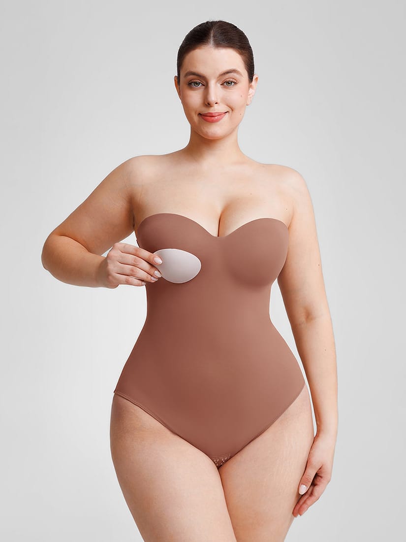 Seamless Underwire Half Cup Shapewear Bodysuit with Removable Pads
