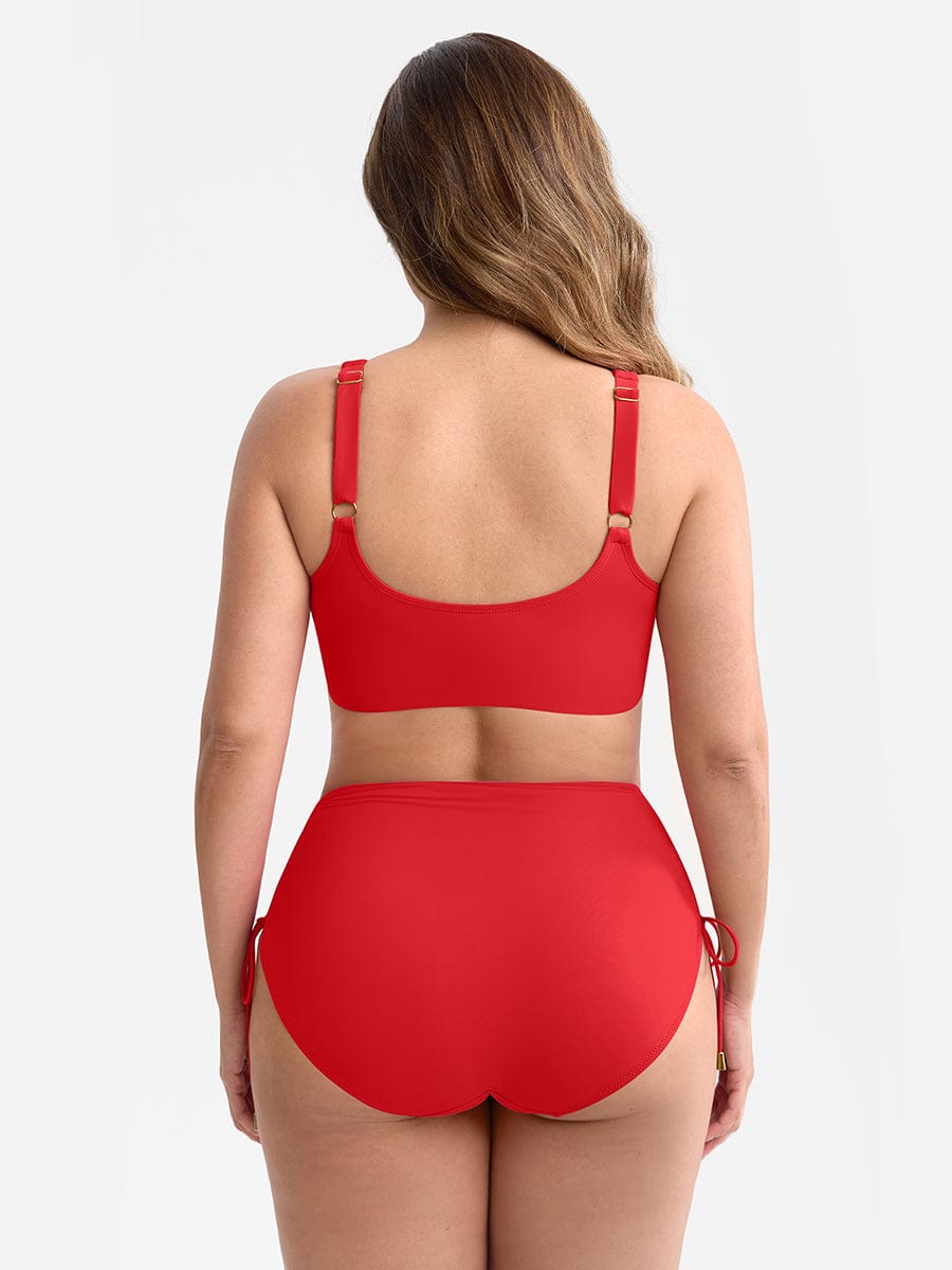 Deep V Metal Ring Drawstring Tummy Control Swimsuit with Removable Pads