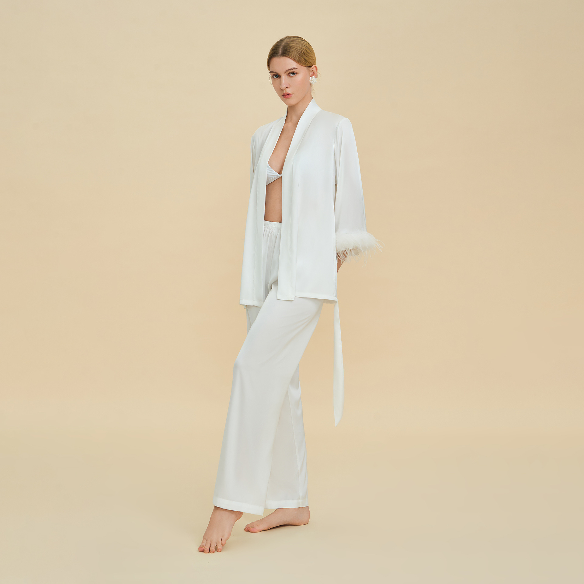 Women's Pajamas Set with Long Sleeves and Pants, Light Luxury - Image 3