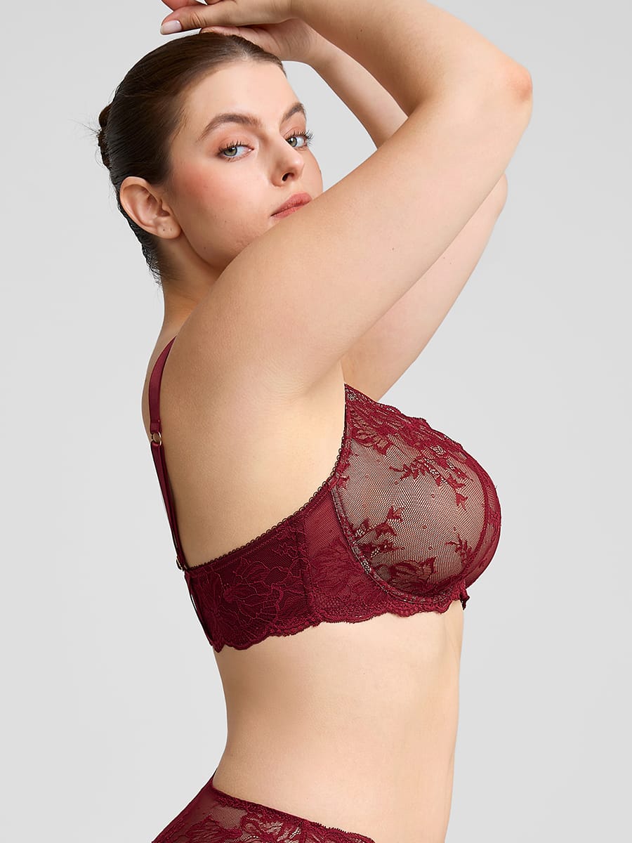 Sheer Floral Lace Bra with Underwire and Mesh Lining - Image 3